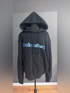 Unfinished Black Cropped Hoodie XL Oversized Made in Portugal Designer NWT